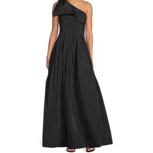 Donna Karan Black Taffeta Bow One Shoulder Sleeveless Ballgown